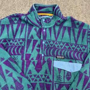 Patagonia Pullover Mens XL Teal Synchilla Snap-T Fleece Geometric STY25580
